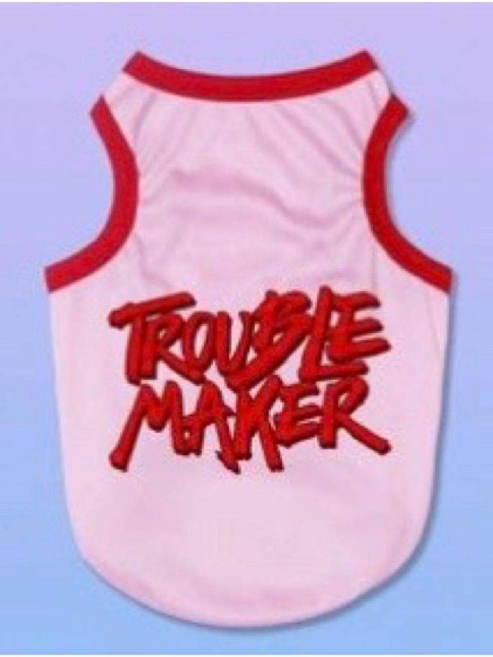 Pink Pet Tank Top with Red 'Trouble Maker' Graphic